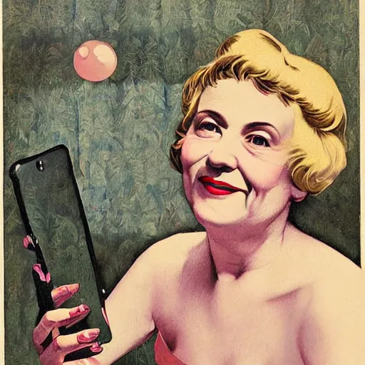 Image similar to Hilda taken a selfie, illustration by Duane Bryers,