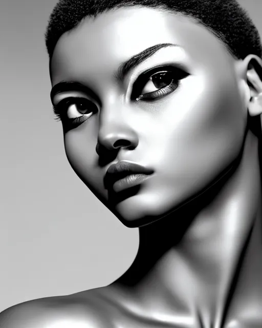 Image similar to a black and white photo of a divine young feminine cyborg, halo, photorealistic, artistic, poetic, 8 k,