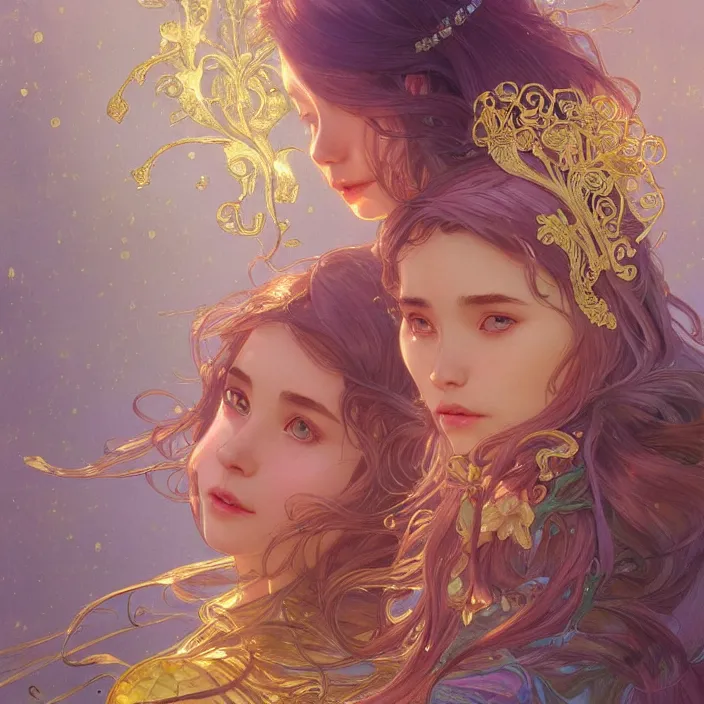 Image similar to iu close up, highly detailed, gold filigree, romantic storybook fantasy, soft cinematic lighting, award, disney concept art watercolor illustration by mandy jurgens and alphonse mucha and alena aenami, pastel color palette, featured on artstation