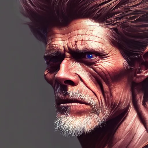 Image similar to willem dafoe, ultra high detailed, oil painting, greg rutkowski, charlie bowater, yuumei, yanjun cheng, unreal 5, daz, hyperrealistic, octane render, rpg portrait, dynamic lighting