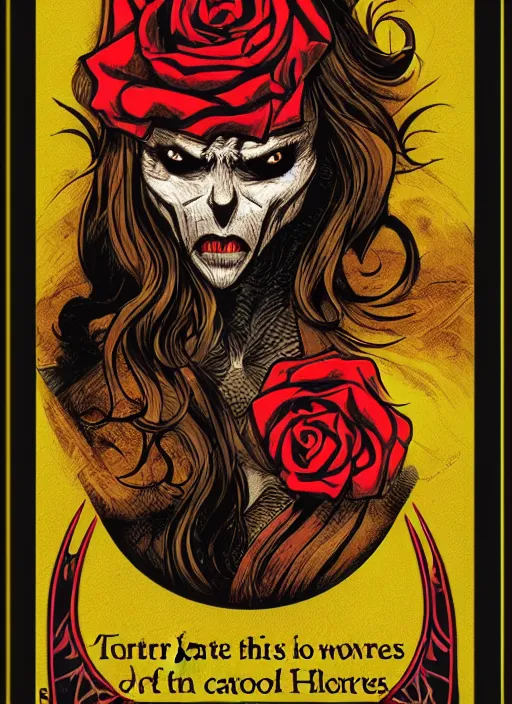 Image similar to tarot card :: horror :: vampire :: blood and roses :: by Yurtsev and Darkchylde