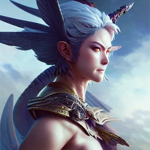 Prompt: 3 / 4 view of a warrior woman with wings, pixie character, video game genshin impact,, intricate, elegant, sharp focus, illustration, highly detailed, concept art, matte, art by wlop and artgerm and greg rutkowski, anime, h 6 4 0