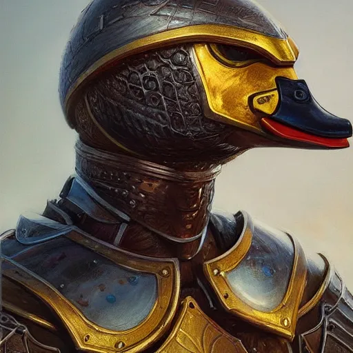 Prompt: duck as a realistic fantasy knight, closeup portrait art by donato giancola and greg rutkowski, realistic face, digital art, trending on artstation, symmetry!!