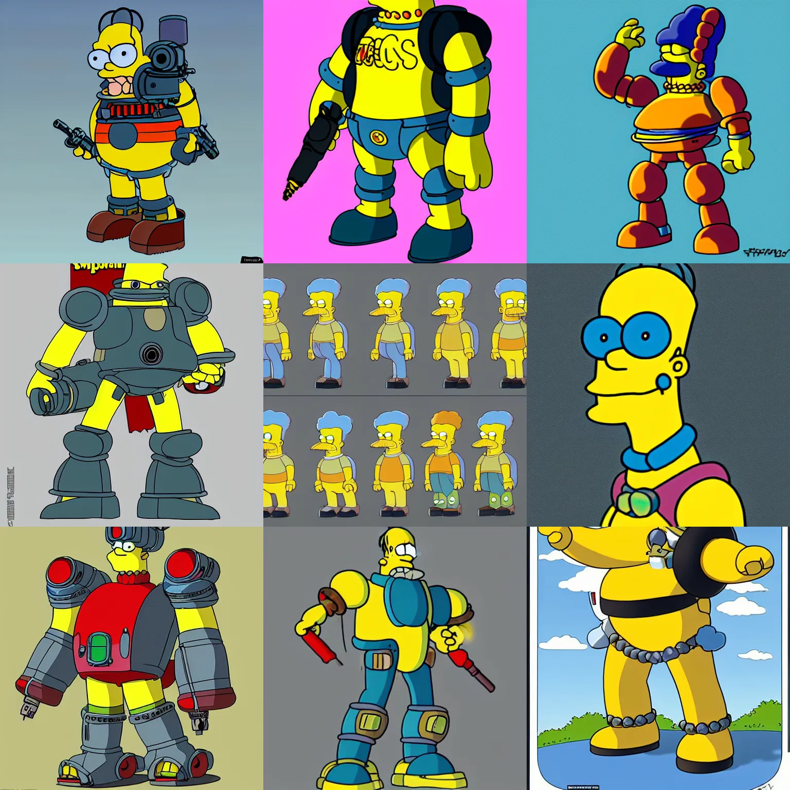 Prompt: a mech in the style of the simpsons