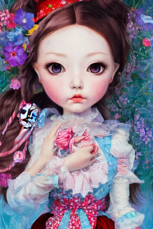 Prompt: Portrait of a doll in alice in wonderland art by Hikari Shimoda, Trending on artstation, artstationHD, artstationHQ, 4k, 8k