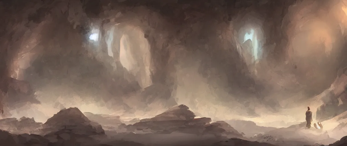 Image similar to among us characters in a cave, digital painting, concept art