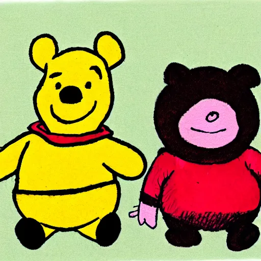 Image similar to child's crayon drawing of pooh bear and piglet