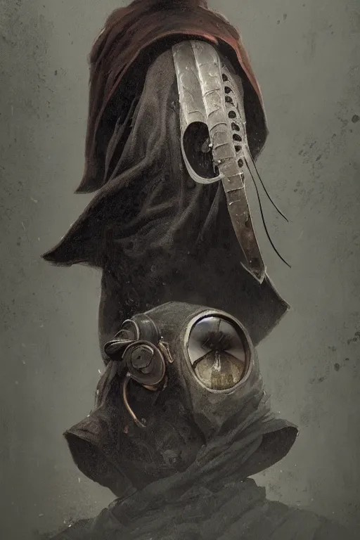 Image similar to A fancy portrait of a Plague Doctor by Greg Rutkowski, Sung Choi, Mitchell Mohrhauser, Maciej Kuciara, Johnson Ting, Maxim Verehin, Peter Konig, Bloodborne, 8k photorealistic, cinematic lighting, HD, high details, dramatic, dark atmosphere, trending on artstation