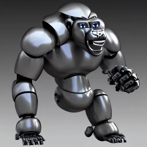 Prompt: mechanized robot gorilla, cyber, lights, 3 d modeling, metal