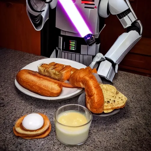 Image similar to Star wars battle droid making breakfast
