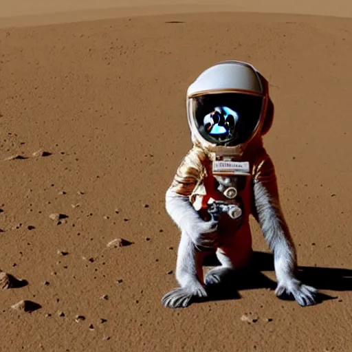 Prompt: monkey on mars with spacesuit