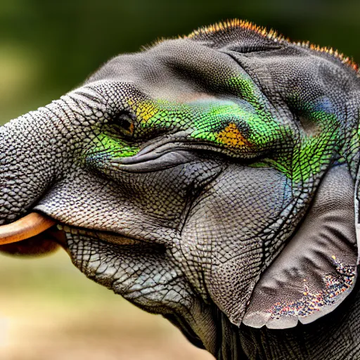 Image similar to profile of an elephant!!! iguana!! hybrid, bold natural colors, masterpiece, trending on artstation, photograph