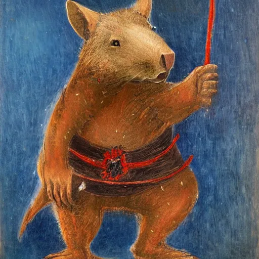 Image similar to a medieval warrior wombat, oil painting