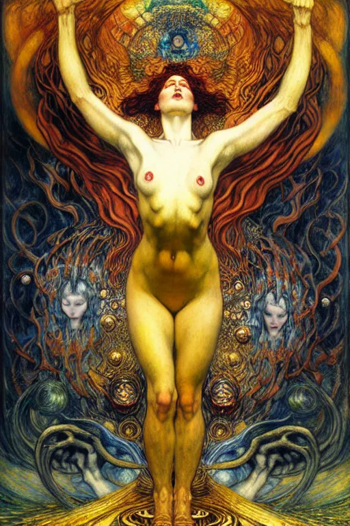 Image similar to Divine Chaos Engine by Karol Bak, Jean Delville, William Blake, Gustav Klimt, and Vincent Van Gogh, symbolist, visionary