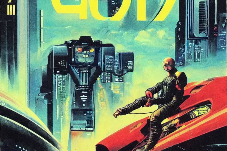 Image similar to 1979 OMNI Magazine Cover of a ripper-doc. Cyberpunk Akira style by Vincent Di Fate