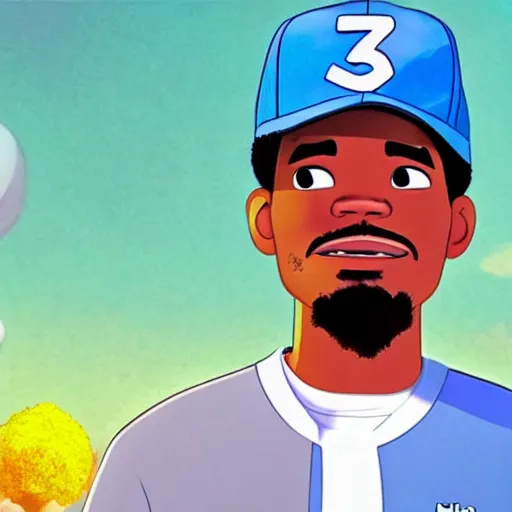 Image similar to a tv still of Chance The Rapper starring in a 2006 Pixar Animated movie