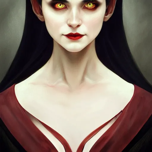 Image similar to perfectly - centered - portrait - photograph of evil sinister vampire, the perfect human female specimen, intricate, elegant, super highly detailed, professional digital painting, artstation, concept art, smooth, sharp focus, no blur, no dof, extreme illustration, unreal engine 5, 8 k, art by artgerm and greg rutkowski and alphonse mucha loish and wlop