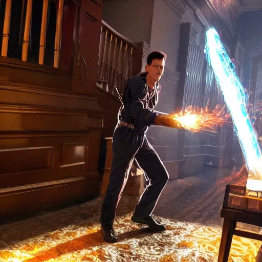 Image similar to Live Action Still of Jerma in Ghostbusters, real life, hyperrealistic, ultra realistic, realistic, highly detailed, epic, HD quality, 8k resolution, body and headshot, film still