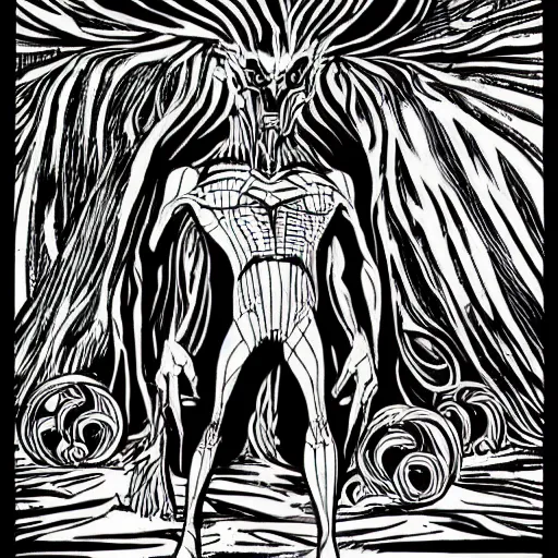 Image similar to clean simple line art of a terrifying monster from folklore. no background. well composed, clean coloring book page, beautiful detailed art. coloring book line art by steve ditko and jack kirby and greg rutkowski