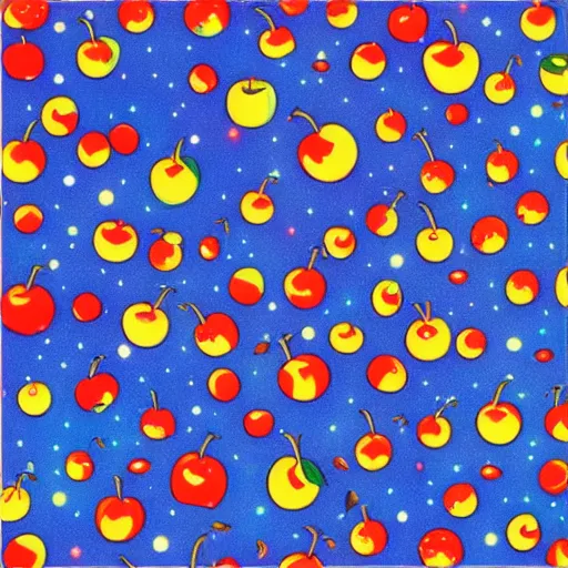 Image similar to apples on trees, where's wally, space stations, 2 0 0 1 a space odyssey