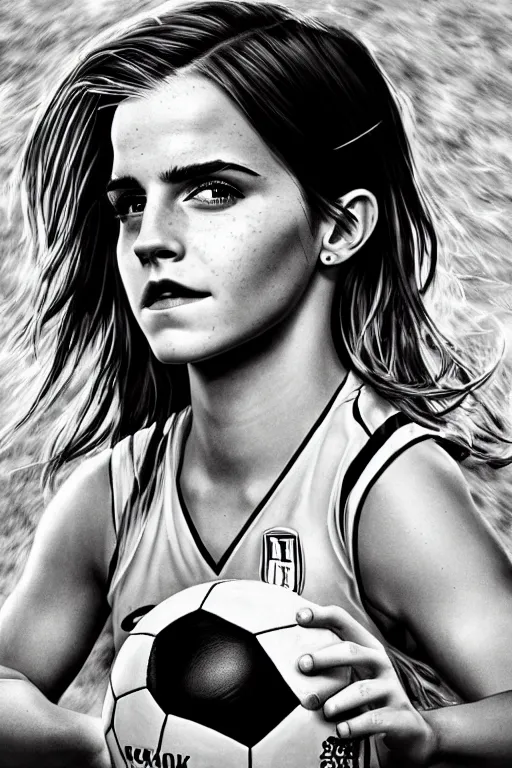 Image similar to a portrait of emma watson as a lokomotiv football player, hyper realistic, highly detailed