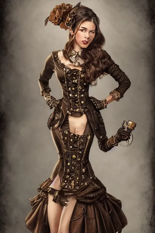 Prompt: full body photo of a gorgeous young woman wearing a steampunk dress in the style of stefan kostic, realistic, sharp focus, 8k high definition, insanely detailed, intricate, elegant, art by stanley lau and artgerm