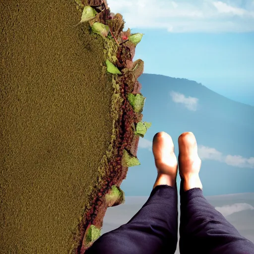 Image similar to Apple with humans legs, bizarre scenery, photorealistic