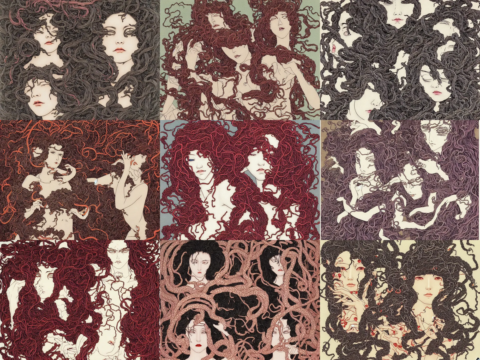 Prompt: medusa, cool face, super revolution, digital art by takato yamamoto