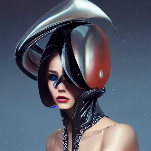 Prompt: A masterpiece portrait of a Incredibly beautiful futuristic latex fashion model girl with mask. With . Vogue. trending on artstation, digital art, by Stanley Artgerm Lau, WLOP, Rossdraws, James Jean, Andrei Riabovitchev, Marc Simonetti, Yoshitaka Amano