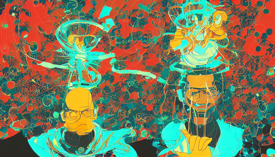 Image similar to Vector art double exposure of The God Particle in the Zenyata by Yoshitaka Amano + Sachin Teng