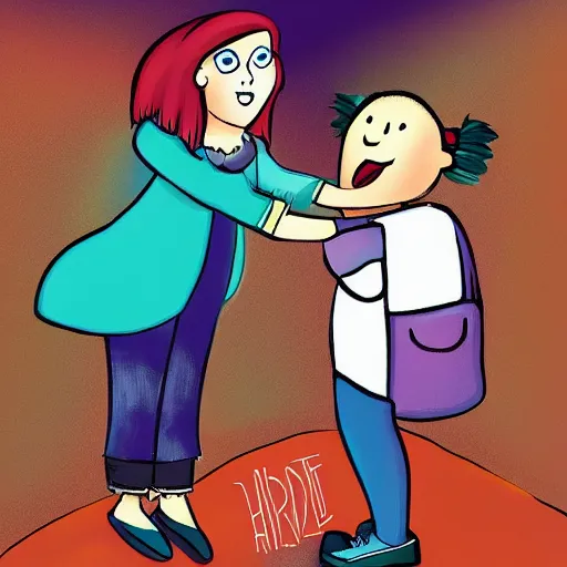 Prompt: the child then went to his mother, asked her the same question and she told hi, cartoon character, digital art, fun