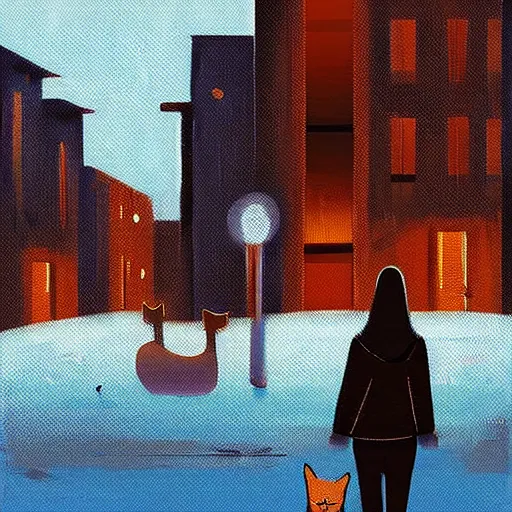 Prompt: a teenage girl and a teenage boy and a cat, art by Alena Aenami