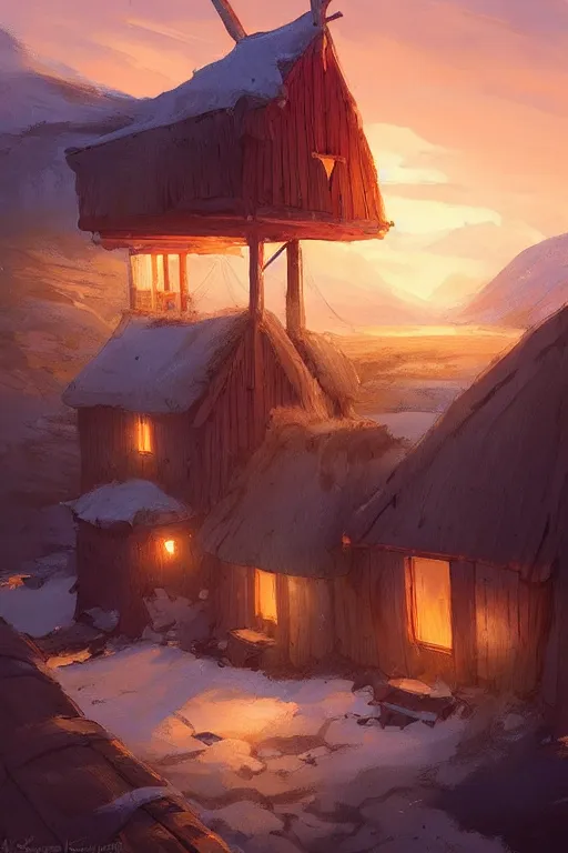Image similar to wooden houses in an viking village on the icelandic coast , official fanart behance hd artstation by Jesper Ejsing, by RHADS and Makoto Shinkai and Lois van baarle and ilya kuvshinov and rossdraws