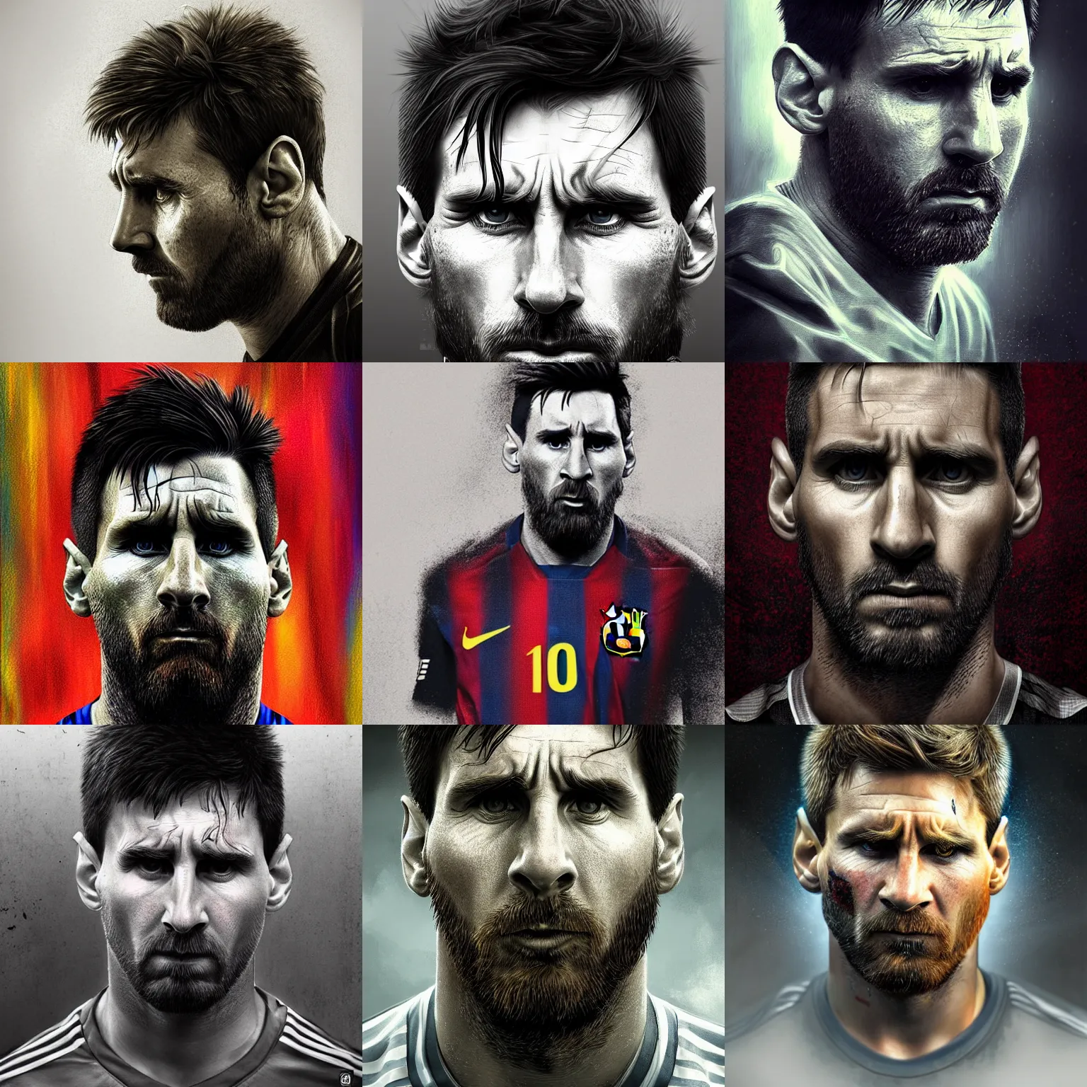 Prompt: Very very very very highly detailed epic portrait of angry Lionel Messi , intricate, dystopian, sci-fi, extremely detailed, digital painting, artstation, concept art, smooth, sharp focus, illustration, intimidating lighting, incredible art