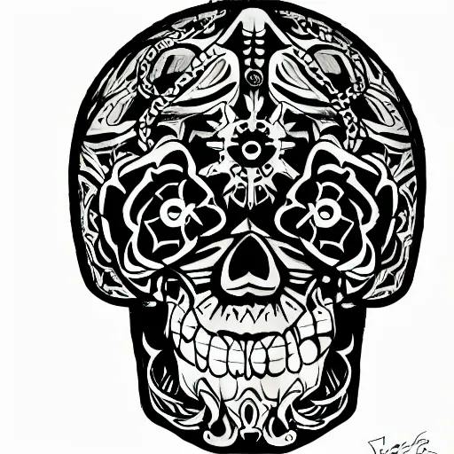 Image similar to tattoo design, stencil, tattoo stencil, traditional, a world famous tattoo of a geometric skull with a galaxy coming out of the top of its head-s 100