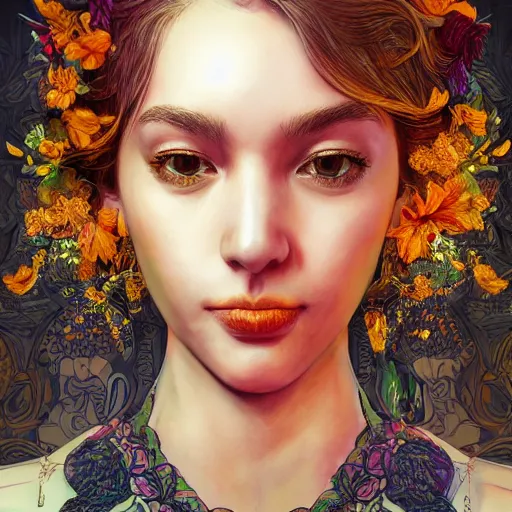 Image similar to the portrait of an absurdly beautiful, graceful, elegant, sophisticated, young idol made up of lemons, an ultrafine hyperdetailed illustration by kim jung gi, irakli nadar, intricate linework, bright colors, octopath traveler, final fantasy, unreal engine 5 highly rendered, global illumination, radiant light, detailed and intricate environment