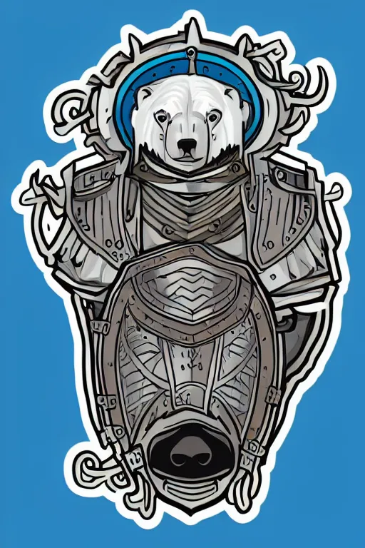 Prompt: Portrait of a polar bear in medieval armor, knight, medieval, sticker, colorful, illustration, highly detailed, simple, smooth and clean vector curves, no jagged lines, vector art, smooth