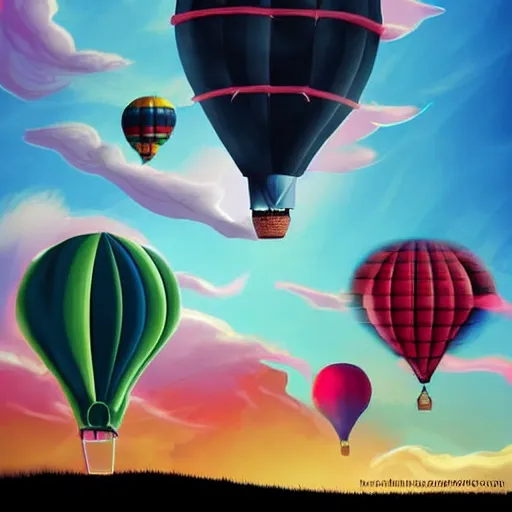 Image similar to colorful hot air balloons float over a fiery battlefield of smoke, fantasy, concept art, colorful, vivid