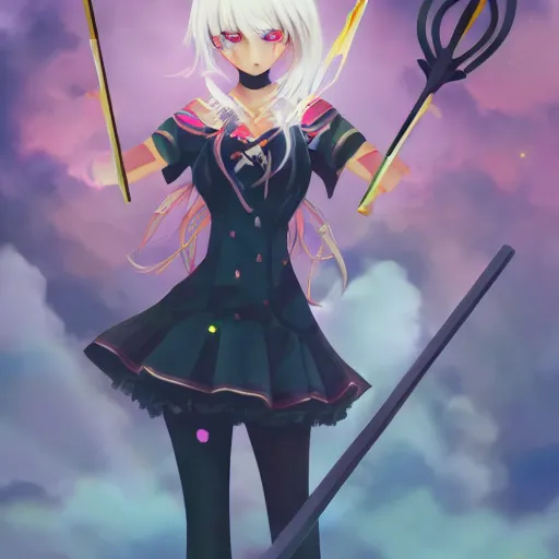 Prompt: A magical girl holding a scythe fighting against the end of the world, anime art, trending on pixiv, oil on canvas 4k