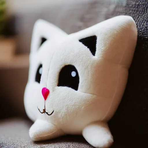 Image similar to A cute little kitten sits on the top of a plush heart-shaped pillow near fireplace, Canon EOS R3, f/1.4, ISO 200, 1/160s, 8K, RAW, unedited, symmetrical balance, in-frame