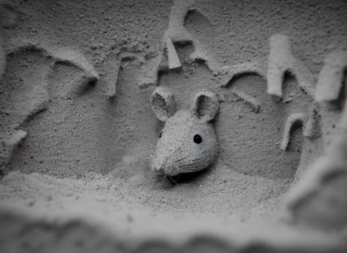 Image similar to dslr photo still of a mouse inside a perfect sandcastle, 8 k, 8 5 mm f 1. 4