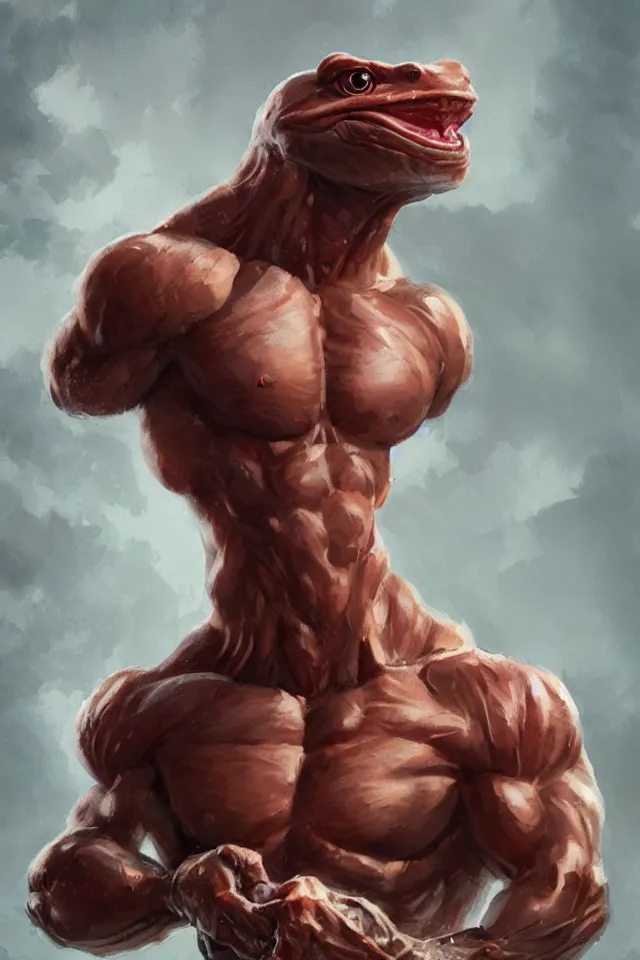 Prompt: muscular frog man, character art by Greg Rutkowski, HD render 4k