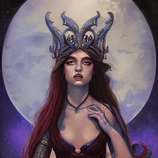 Prompt: portrait of princess of the dreamlands and moon beast, beautiful! coherent! by brom, deep colors, strong lines, rule of thirds