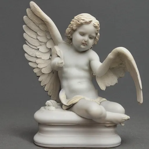 Image similar to marble angel statue with puffed cheeks breathing fire