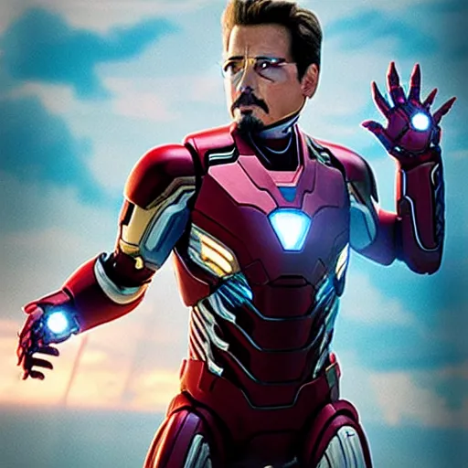 Image similar to “Johnny Depp as Ironman in Avengers: Endgame, poster, highly detailed, dynamic poster, marvel, sci-fi, super heroes, concept art”