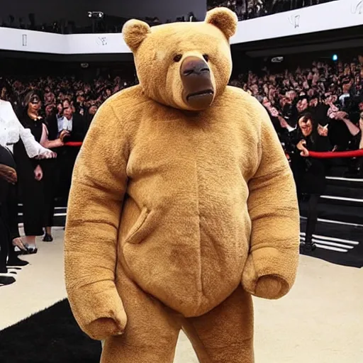 Prompt: Kanye West in a giant bear suit