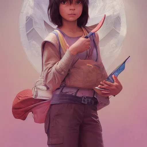 Image similar to ultra realistic illustration, dora the explorer, intricate, elegant, highly detailed, digital painting, artstation, concept art, smooth, sharp focus, illustration, art by artgerm and greg rutkowski and alphonse mucha