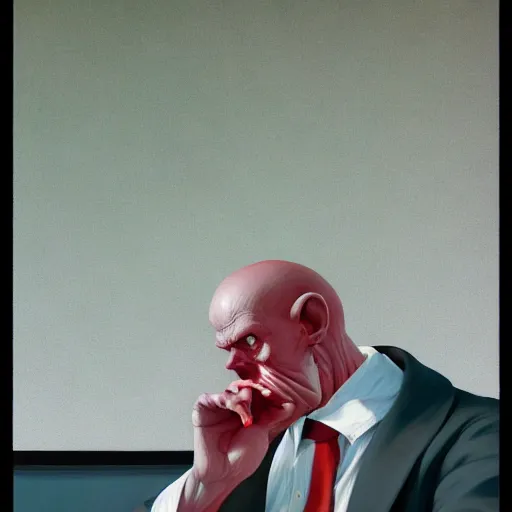 Prompt: Portrait of a man wearing a business day dreaming, very coherent, painted by Edward Hopper, Wayne Barlowe, painted by James Gilleard, airbrush, art by JamesJean