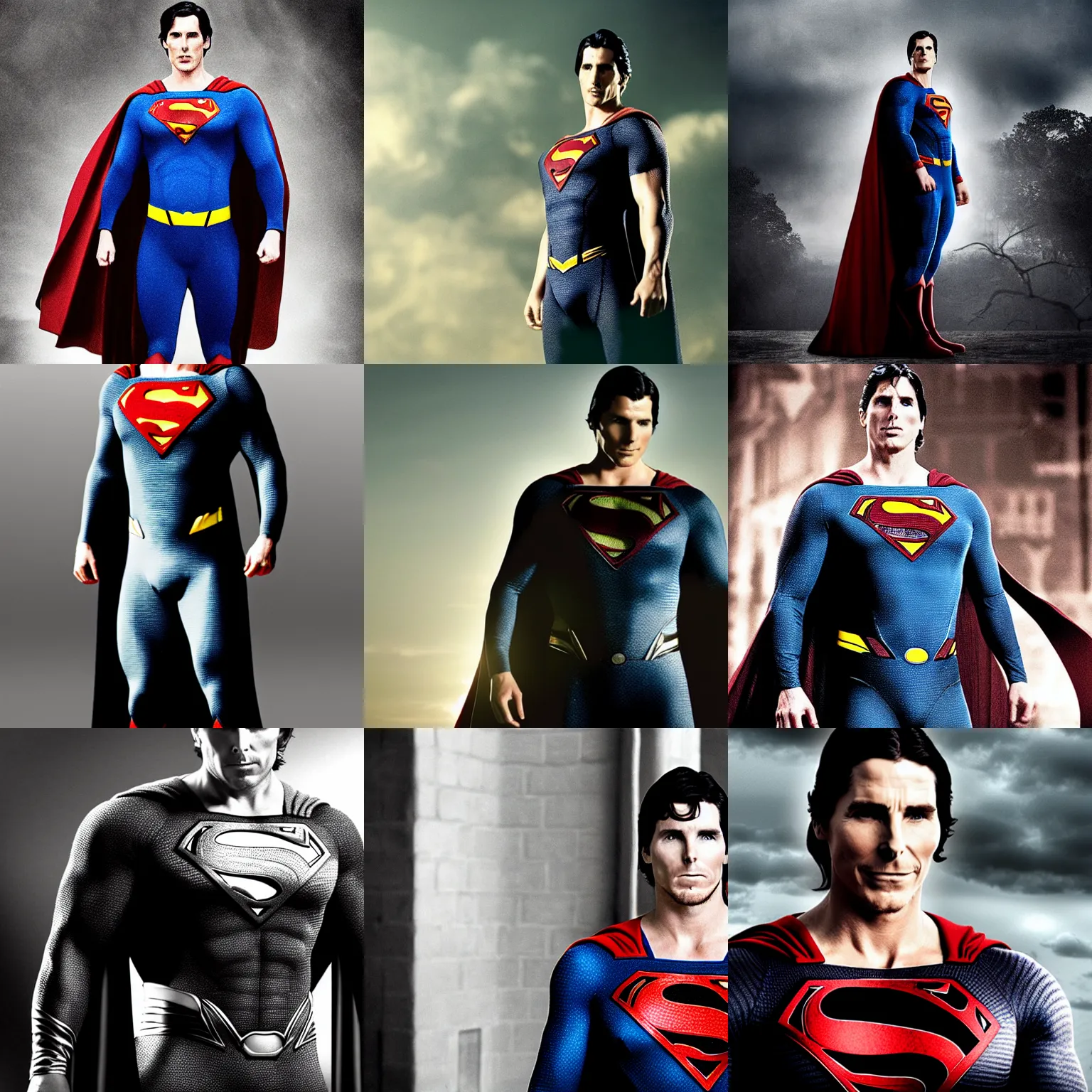 Prompt: christian bale as superman, photograph, dark, cool