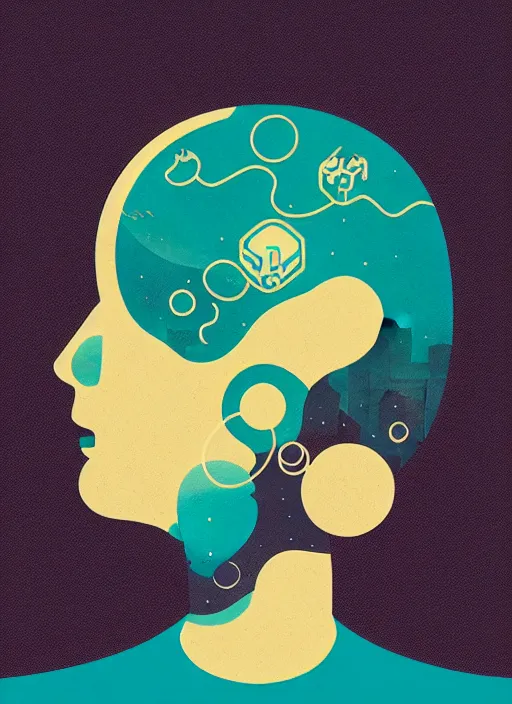 Prompt: minimalist logo icon for a wandering mind, brain, maze, retro psychology, victo ngai, kilian eng, lois van baarle